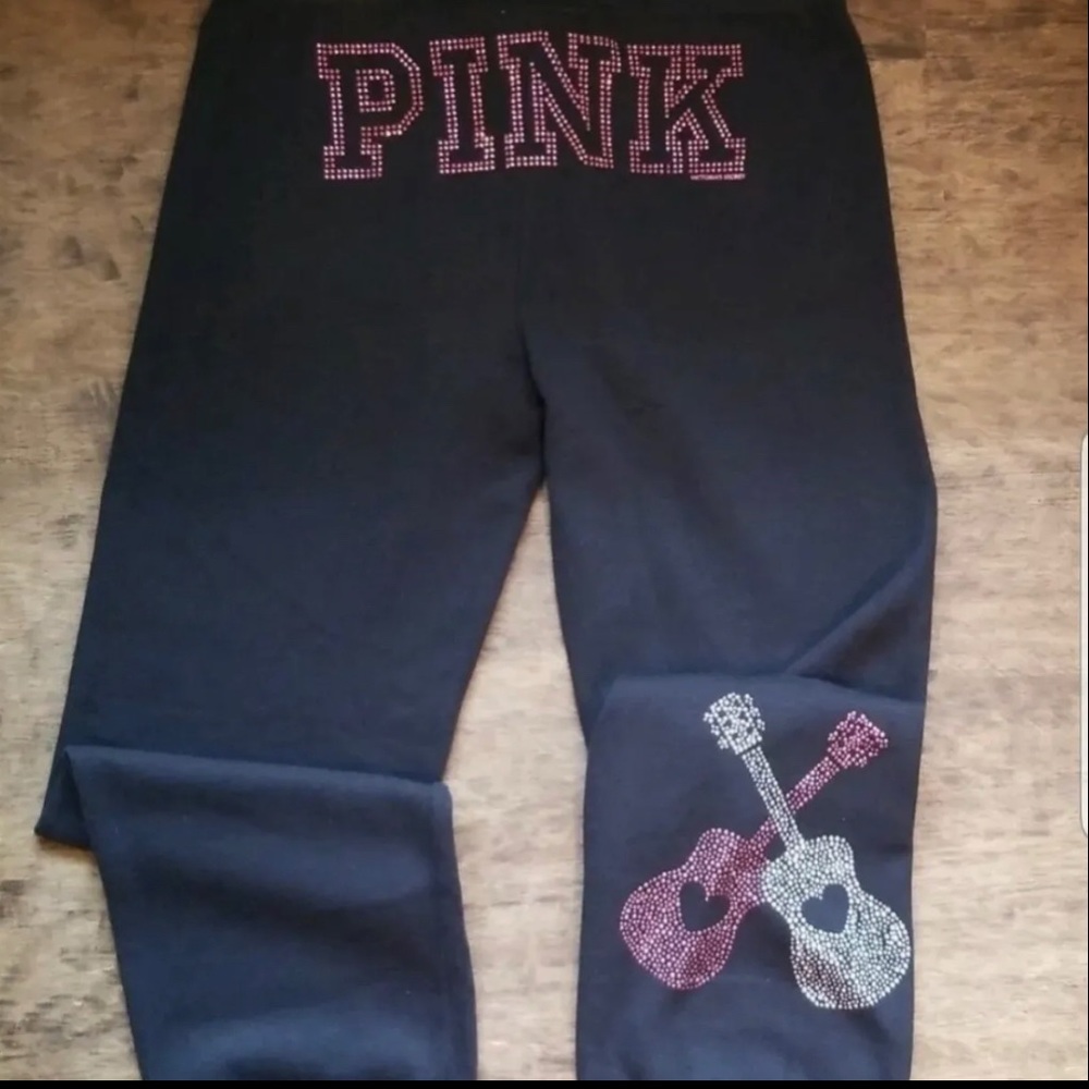 Victoria’s Secret Pink Rare R&R Guitar Logo Rhinestone Bling Old School Pants L
